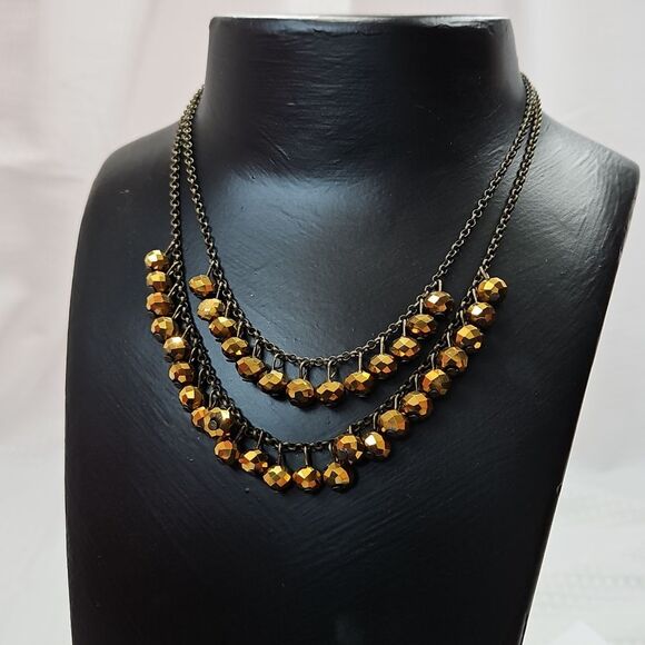 Double Strand Gold Glass Bead Necklace - Picture 1 of 6
